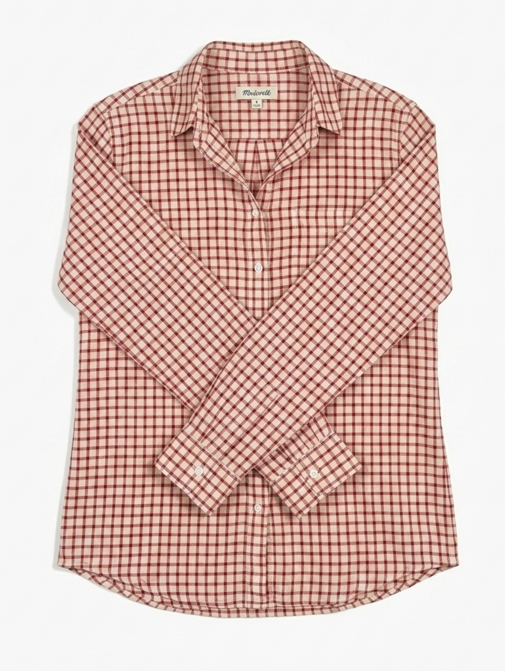 ​Madewell Women's Red Gingham Check 100% Cotton Long Sleeve Button-Down Shirt